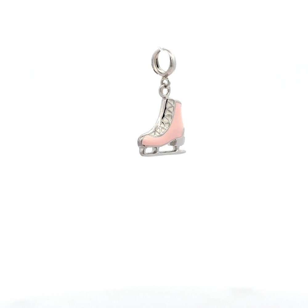 925 Sterling Silver Charm Ice Skates Pink Dangle  For Charm Bracelet Necklace - Picture 3 of 5